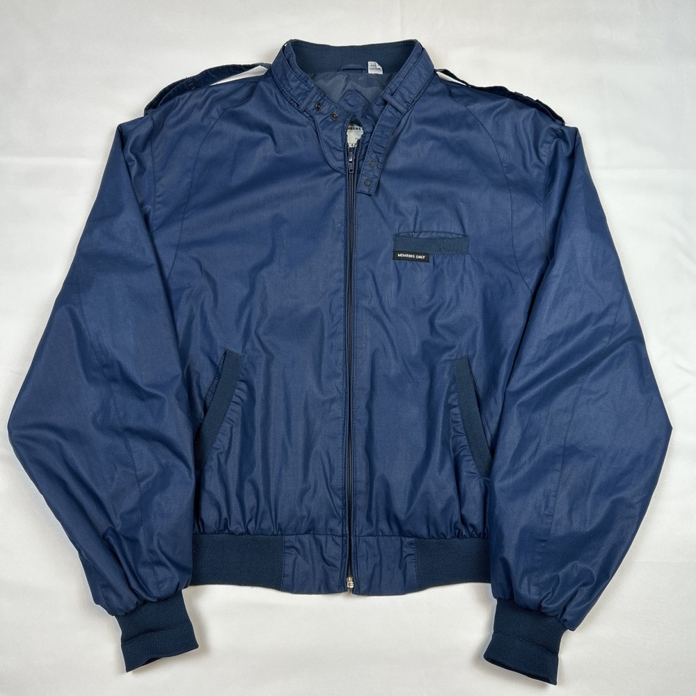 Vtg Members Only Cafe Racer Bomber Jacket Men's 44 Navy Blue Poly Hong Kong